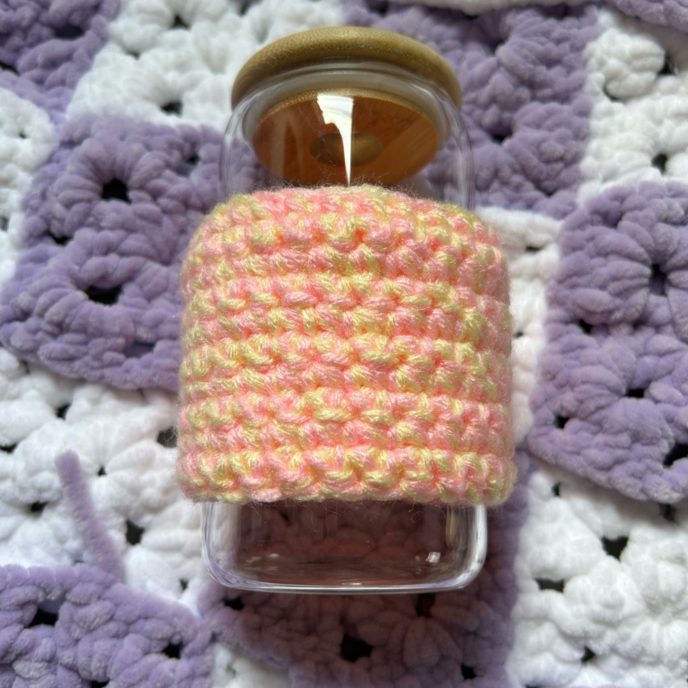 Handcrafted Pink and Yellow Crochet Cup Cozie